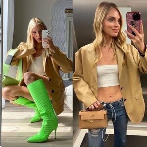 The Frankie Shop Blazer Olympia Oversized Faux Leather in Butter Tan